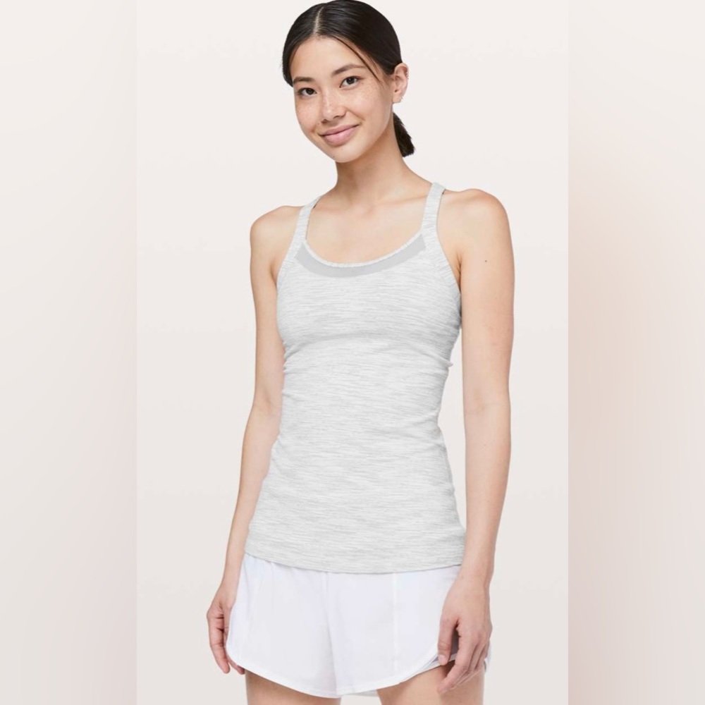 Lululemon Heathered Grey/ White Rally your Heart Tank Size 10